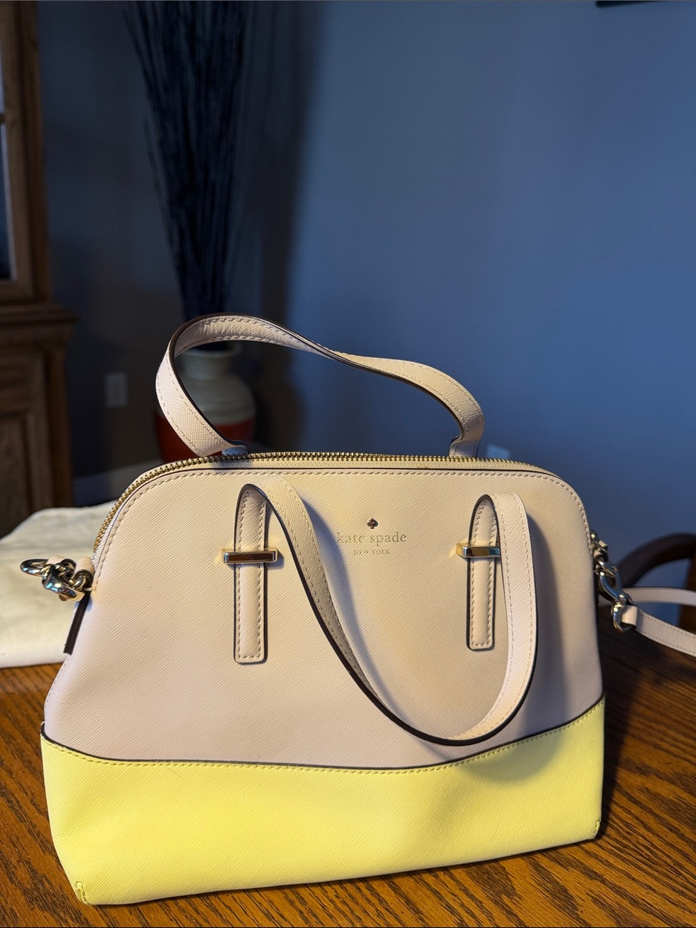 Kate Spade Two-Tone Dome Satchel in Beige and Yellow
